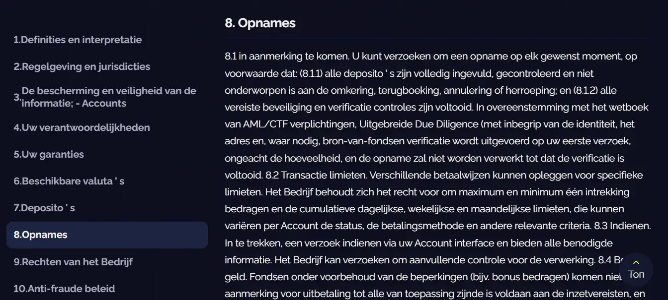 Goldbet Terms Section 8 met actuele regels voor uitbetalingen, verificatie en limieten
