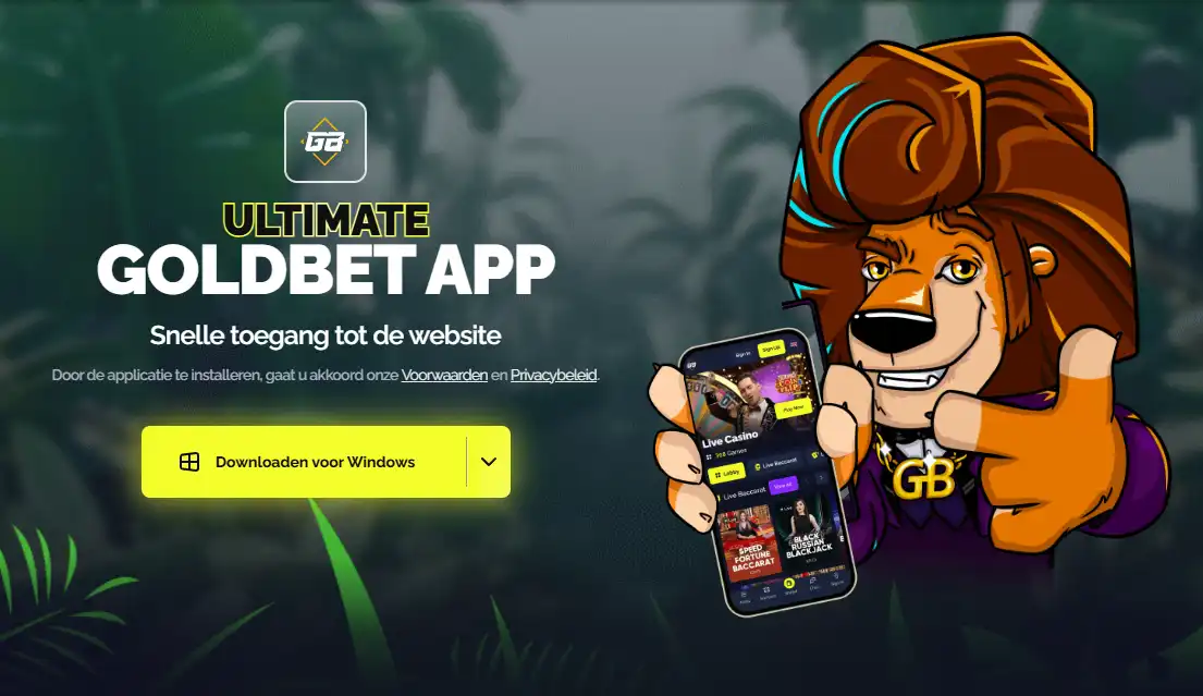 Officiële Goldbet PWA-pagina op een mobiel scherm